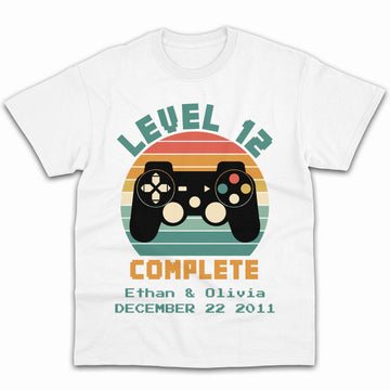 Level 12 Complete - Personalized 12 Year Anniversary gift for him for her - Custom Tshirt - Elizabeth Fashions