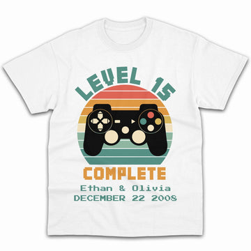 Level 15 Complete - Personalized 15 Year Anniversary gift for him for her - Custom Tshirt - Elizabeth Fashions
