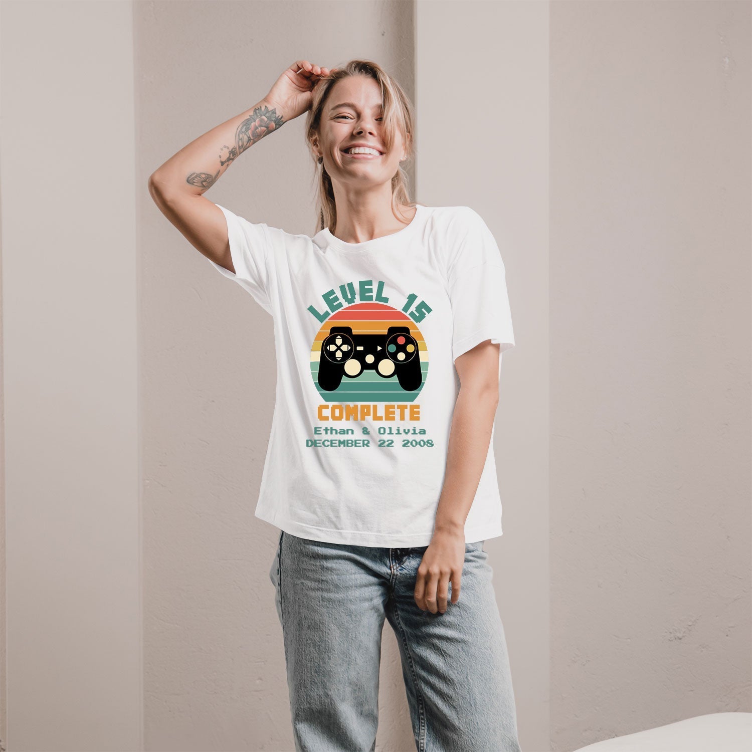 Level 15 Complete - Personalized 15 Year Anniversary gift for him for her - Custom Tshirt - Elizabeth Fashions