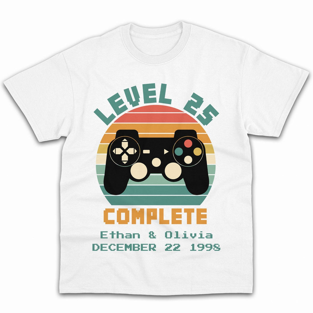 Level 25 Complete - Personalized 25 Year Anniversary gift for him for her - Custom Tshirt - Elizabeth Fashions