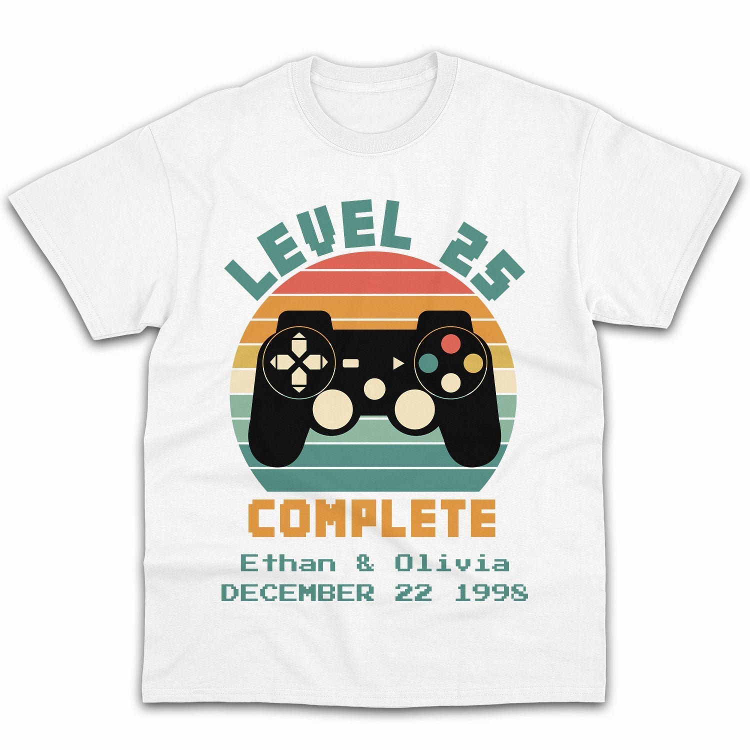 Level 25 Complete - Personalized 25 Year Anniversary gift for him for her - Custom Tshirt - Elizabeth Fashions