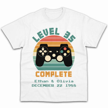 Level 35 Complete - Personalized 35 Year Anniversary gift for him for her - Custom Tshirt - Elizabeth Fashions