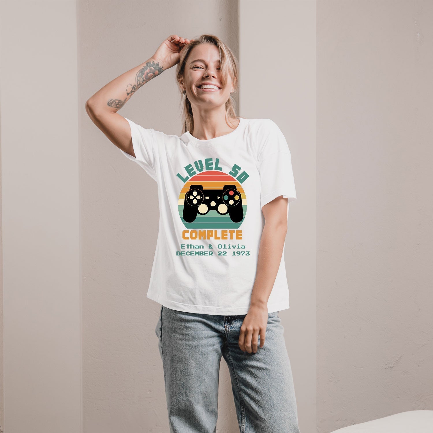 Level 50 Complete - Personalized 50 Year Anniversary gift for parents - Custom Tshirt - Elizabeth Fashions