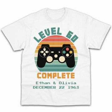 Level 60 Complete - Personalized 60 Year Anniversary gift for him for her - Custom Tshirt - Elizabeth Fashions