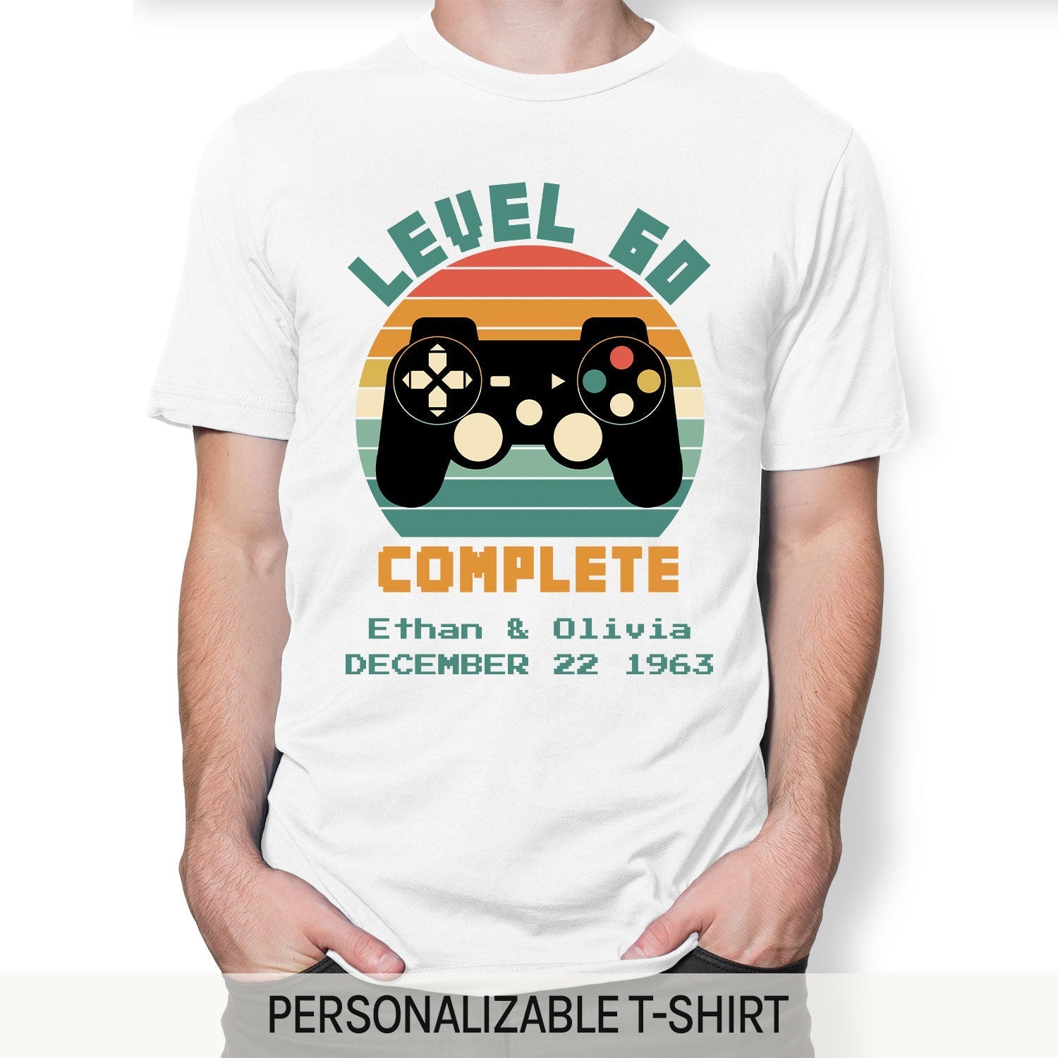Level 60 Complete - Personalized 60 Year Anniversary gift for him for her - Custom Tshirt - Elizabeth Fashions