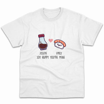 Soy Happy You're Mine - Personalized Anniversary or Valentine's Day gift for him for her - Custom Tshirt - Elizabeth Fashions