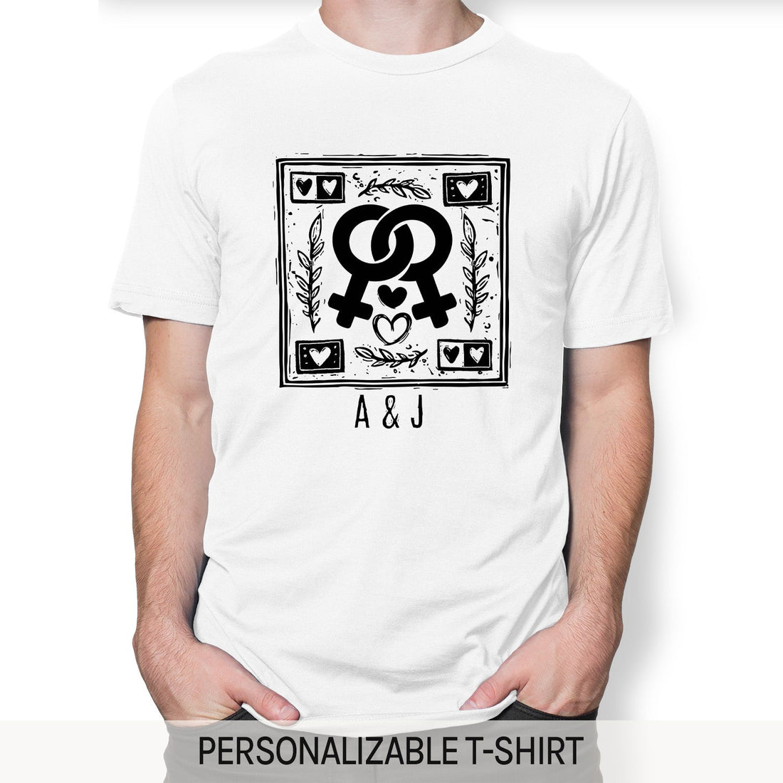 Sapphic Love - Personalized Anniversary or Valentine's Day gift for Lesbian Couple - Custom Tshirt - Elizabeth Fashions