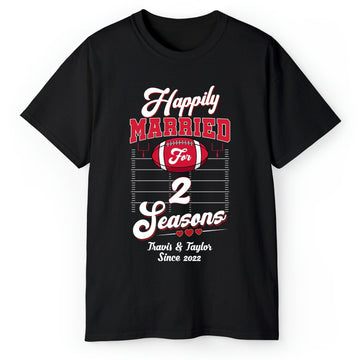 Happily Married - Personalized 2 Year Anniversary gift For Husband or Wife - Custom Tshirt - Elizabeth Fashions