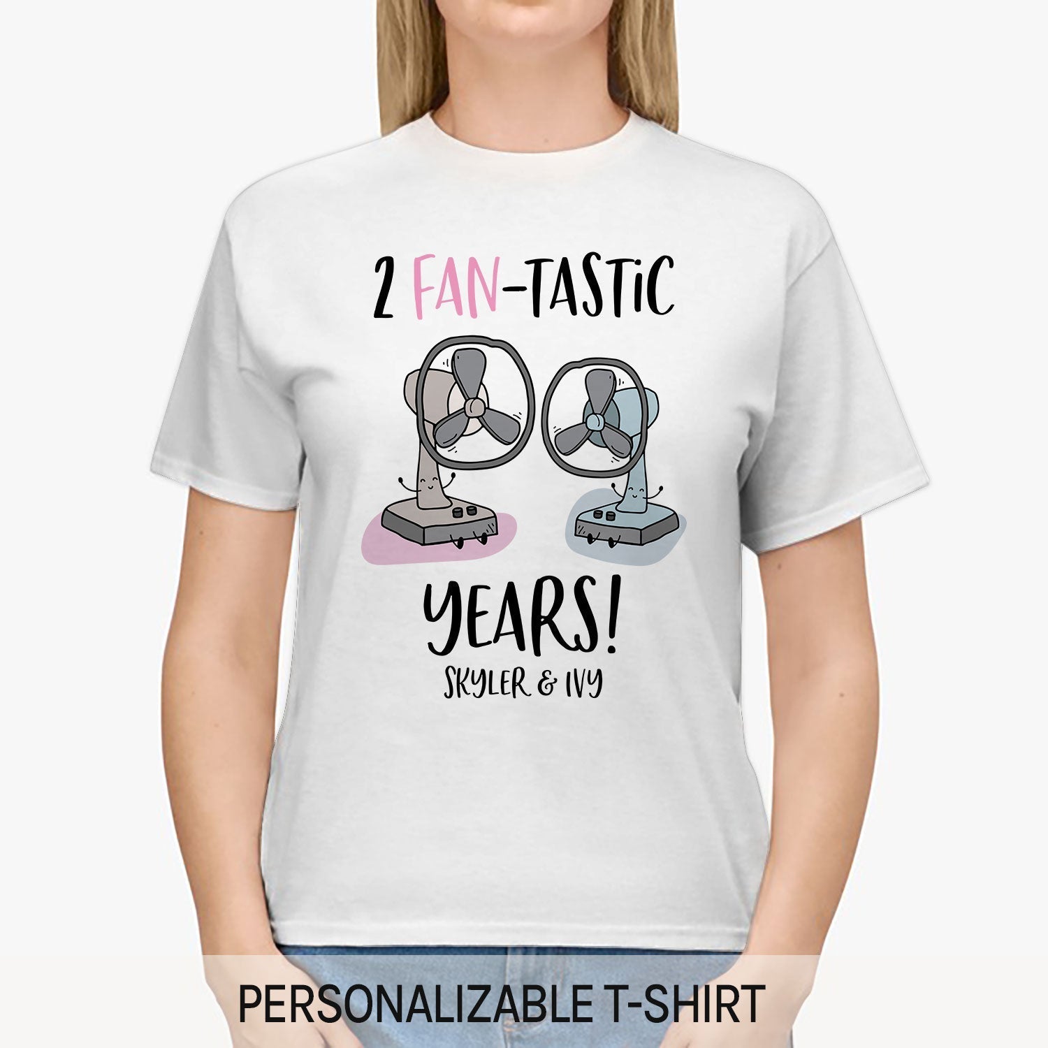 2 Fan-tastic Years - Personalized 2 Year Anniversary gift For Husband or Wife - Custom Tshirt - Elizabeth Fashions