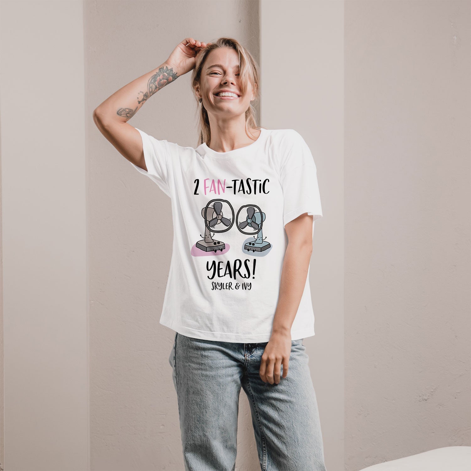 2 Fan-tastic Years - Personalized 2 Year Anniversary gift For Husband or Wife - Custom Tshirt - Elizabeth Fashions