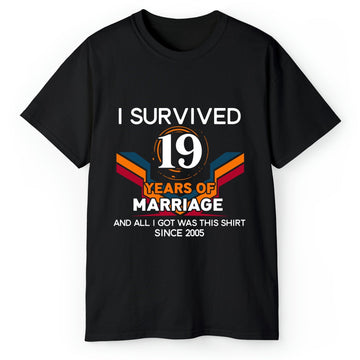 I Survived 19 Years Of Marriage - Personalized 19 Year Anniversary gift For Husband or Wife - Custom Tshirt - Elizabeth Fashions