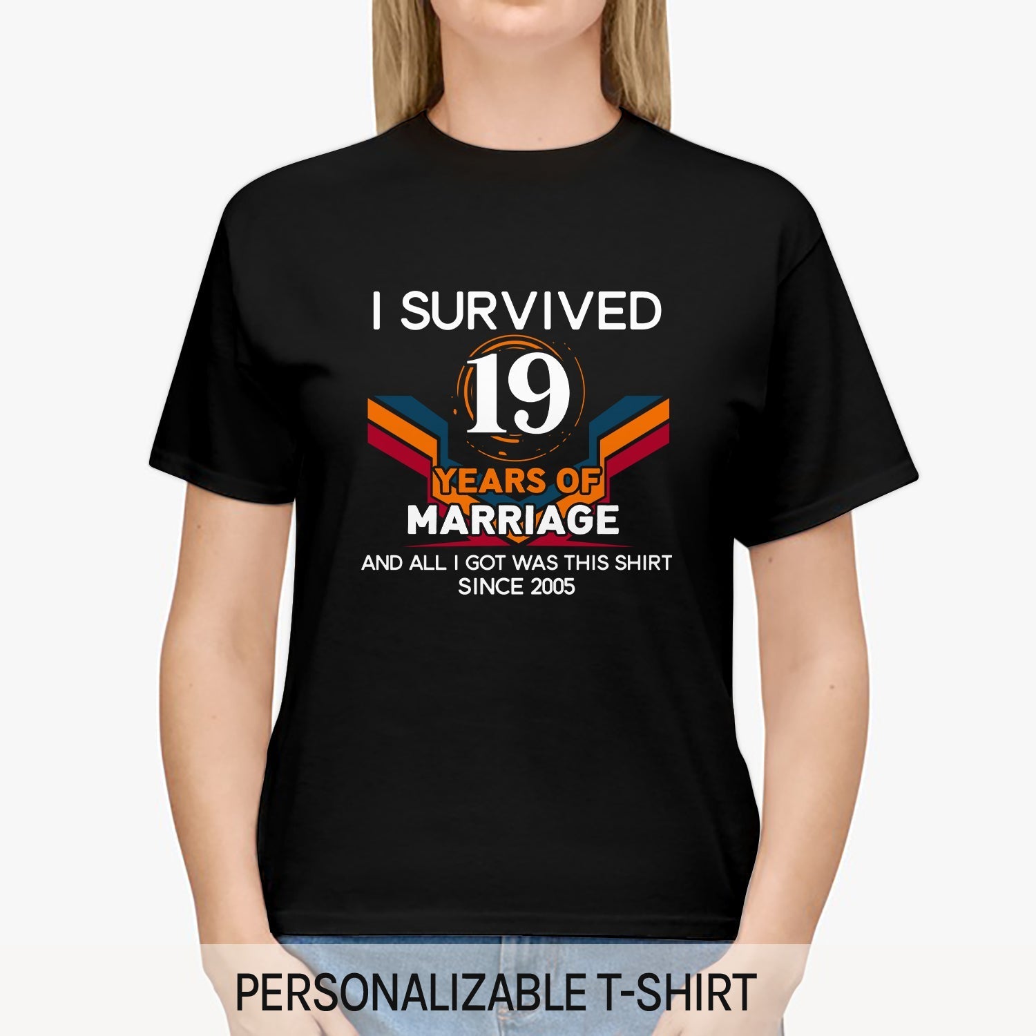 I Survived 19 Years Of Marriage - Personalized 19 Year Anniversary gift For Husband or Wife - Custom Tshirt - Elizabeth Fashions