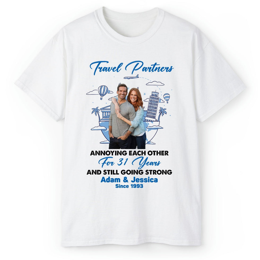 Travel Partners - Personalized 31 Year Anniversary gift For Parents, Husband or Wife - Custom Tshirt - Elizabeth Fashions