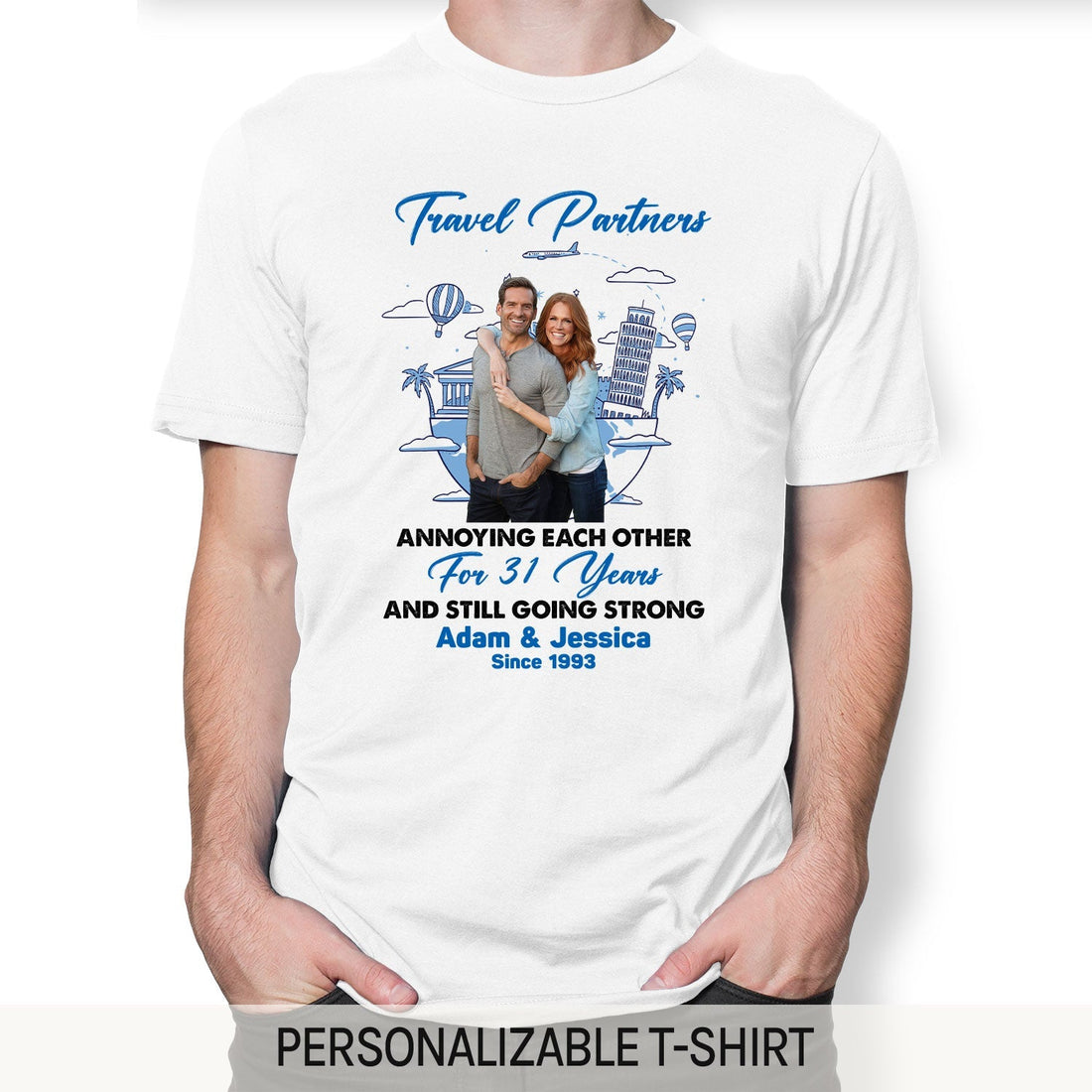 Travel Partners - Personalized 31 Year Anniversary gift For Parents, Husband or Wife - Custom Tshirt - Elizabeth Fashions