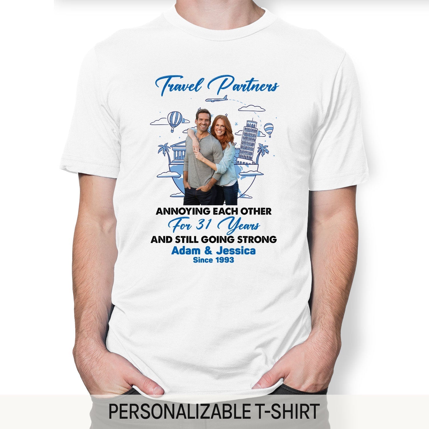 Travel Partners - Personalized 31 Year Anniversary gift For Parents, Husband or Wife - Custom Tshirt - Elizabeth Fashions