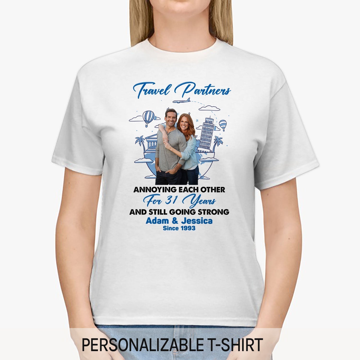 Travel Partners - Personalized 31 Year Anniversary gift For Parents, Husband or Wife - Custom Tshirt - Elizabeth Fashions