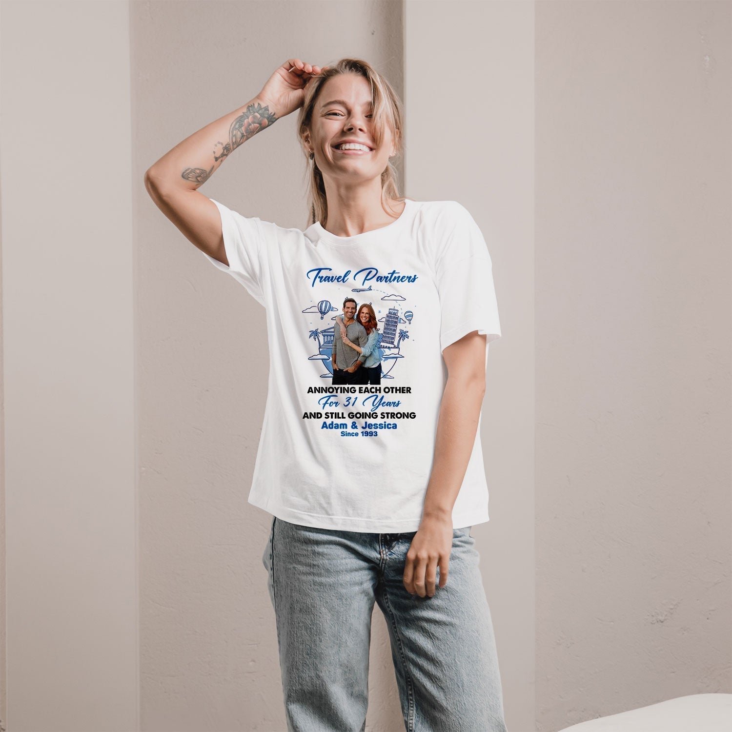 Travel Partners - Personalized 31 Year Anniversary gift For Parents, Husband or Wife - Custom Tshirt - Elizabeth Fashions