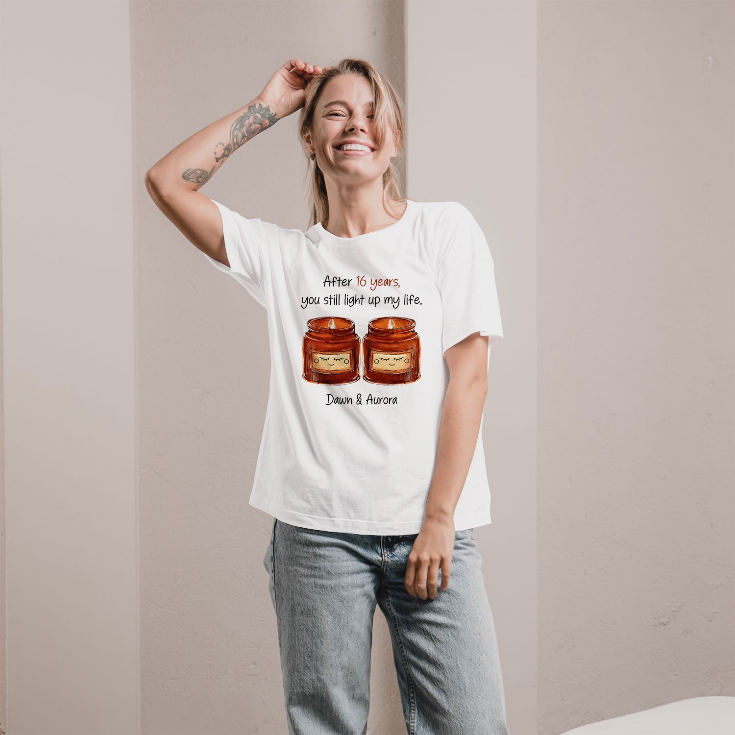 You Still Light Up My Life - Personalized 16 Year Anniversary gift For Husband or Wife - Custom Tshirt - Elizabeth Fashions