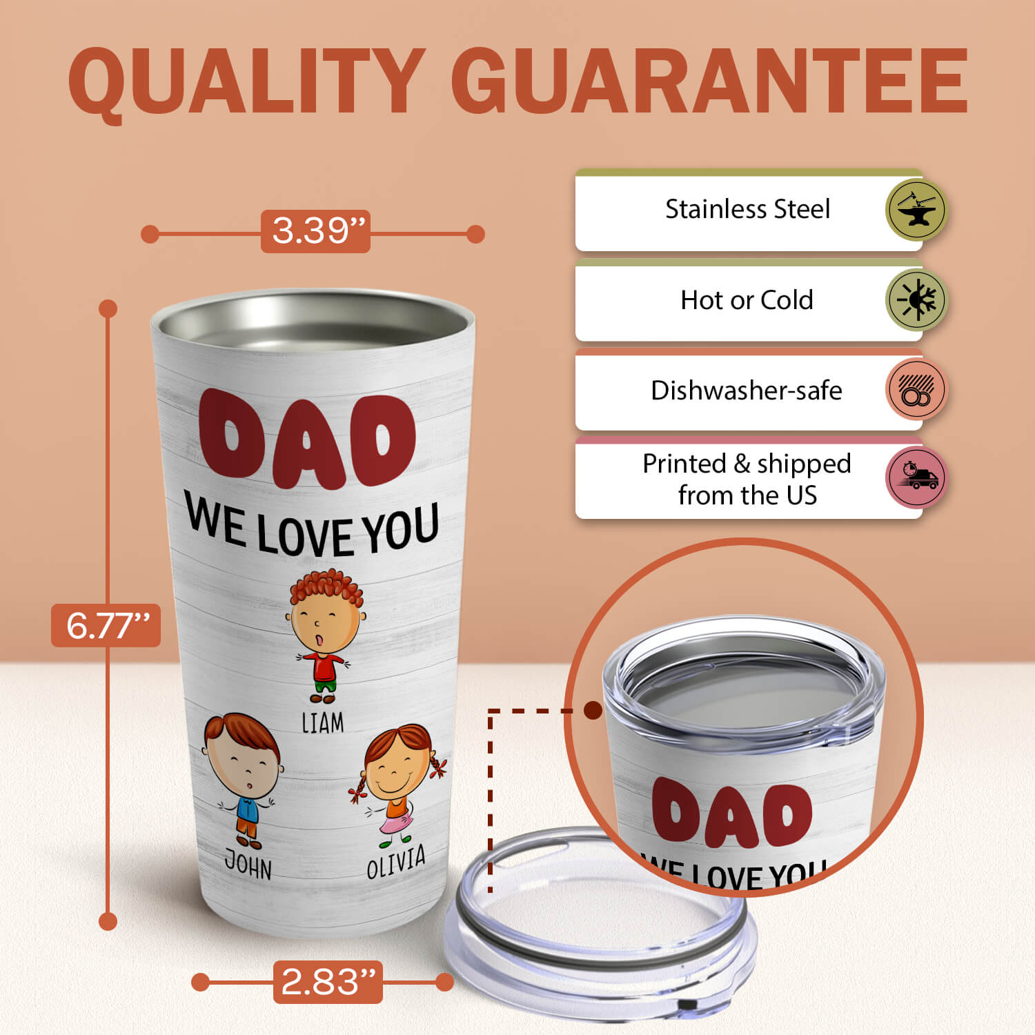 Dad We Love You - Personalized Father's Day, Birthday or Christmas gift For Step Dad - Custom Tumbler - Elizabeth Fashions