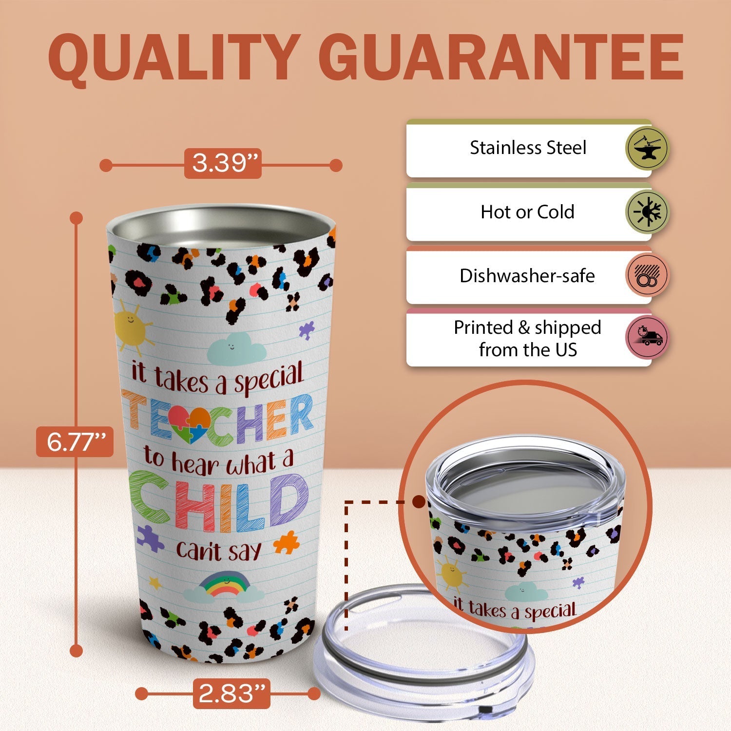 It Takes A Special Teacher To Hear What A Child Can't Say - Personalized Teachers' Day, Birthday or Christmas gift For Special Education Teacher - Custom Tumbler - Elizabeth Fashions