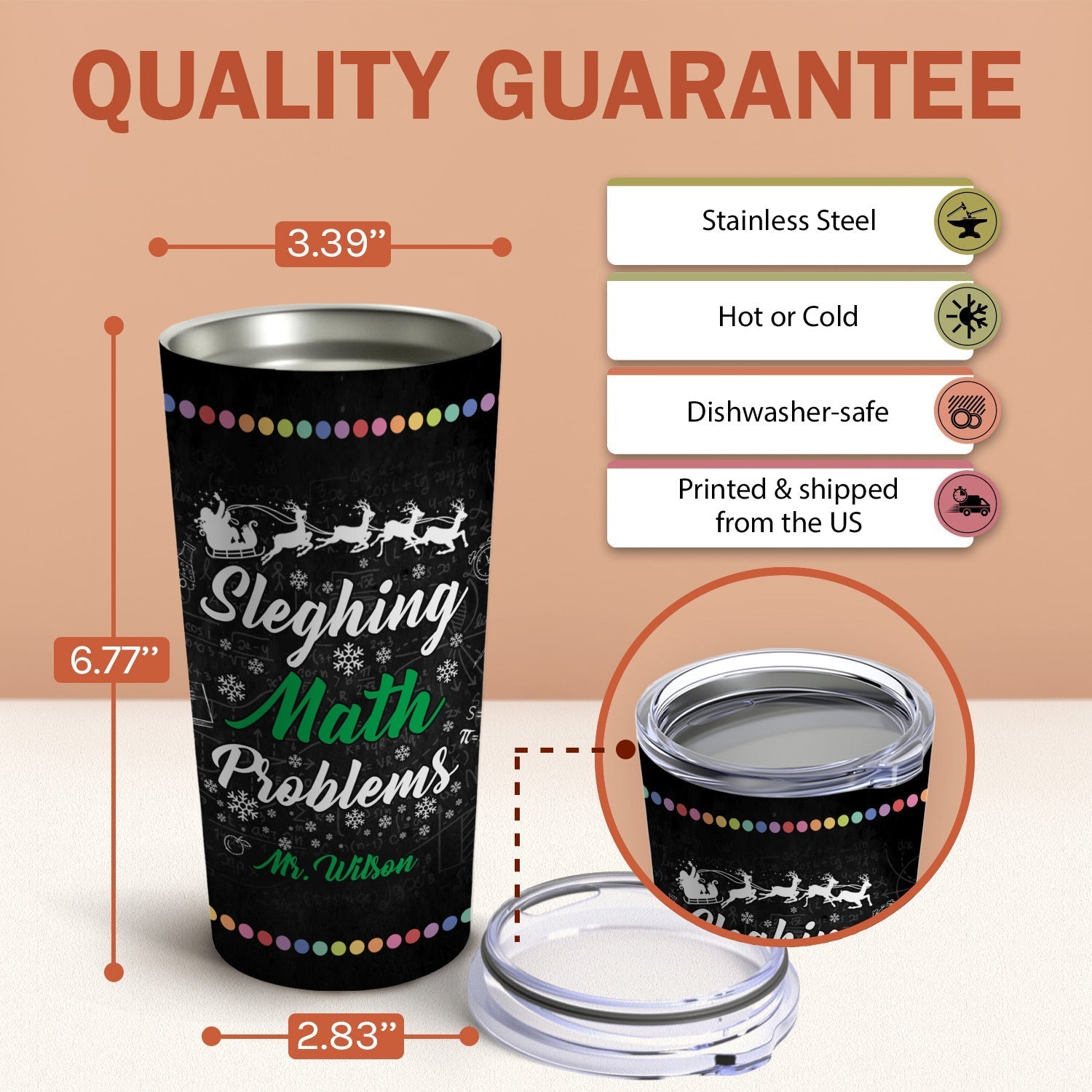 Sleighing Math Problems - Personalized Christmas gift For Math Teacher - Custom Tumbler - Elizabeth Fashions