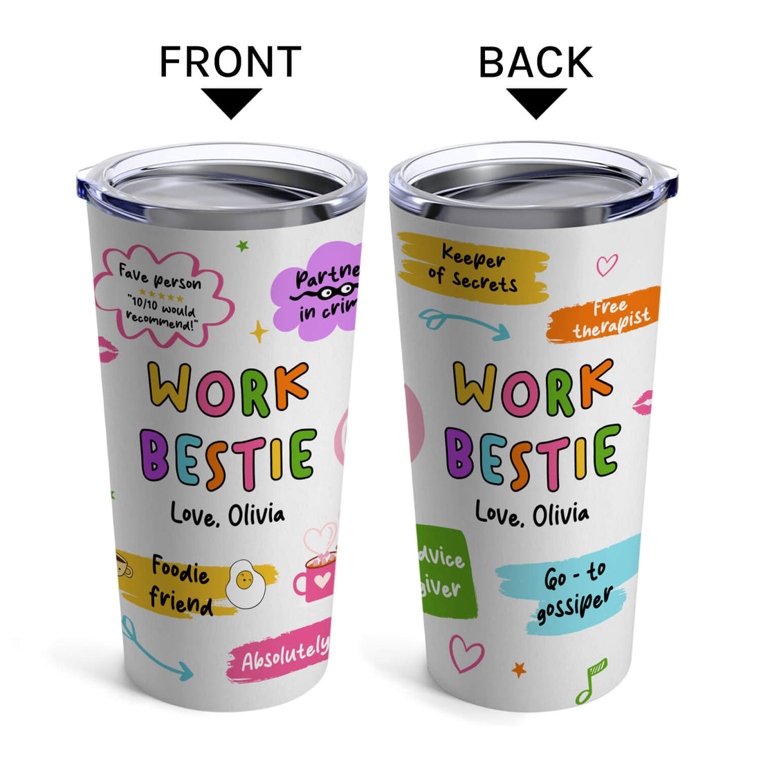 Work Bestie - Personalized Birthday or Christmas gift For Coworker - Custom Tumbler - Elizabeth Fashions