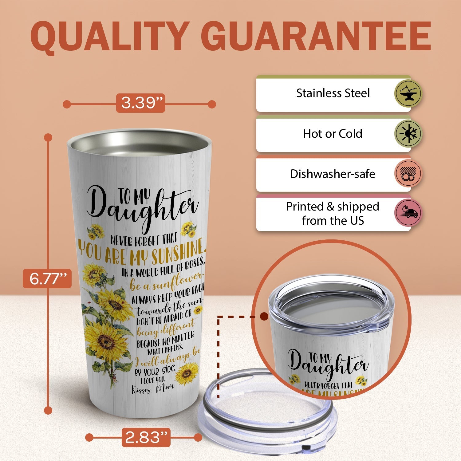 Never Forget That You Are My Sunshine - Personalized Birthday, Valentine's Day or Christmas gift For Daughter - Custom Tumbler - Elizabeth Fashions