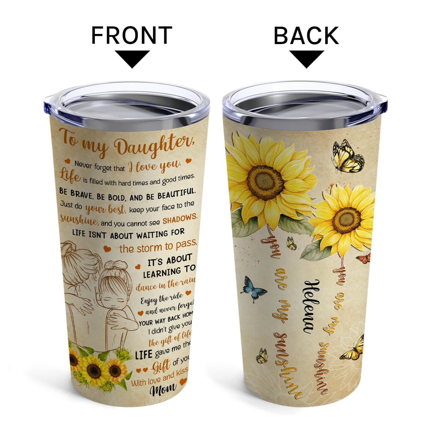 To My Daughter Sunflower Tumbler - Personalized Birthday, Valentine's Day or Christmas gift For Daughter - Custom Tumbler - Elizabeth Fashions