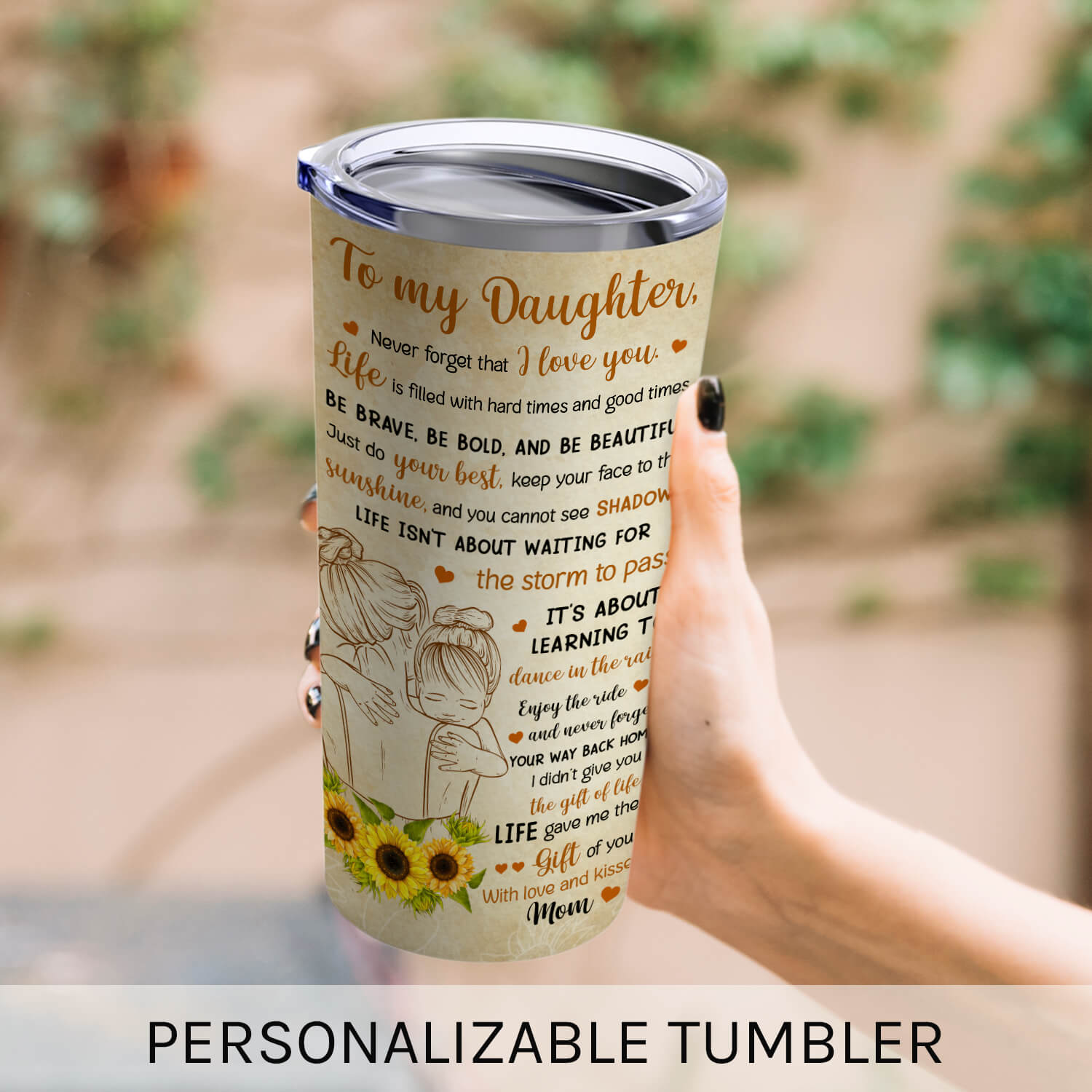 To My Daughter Sunflower Tumbler - Personalized Birthday, Valentine's Day or Christmas gift For Daughter - Custom Tumbler - Elizabeth Fashions