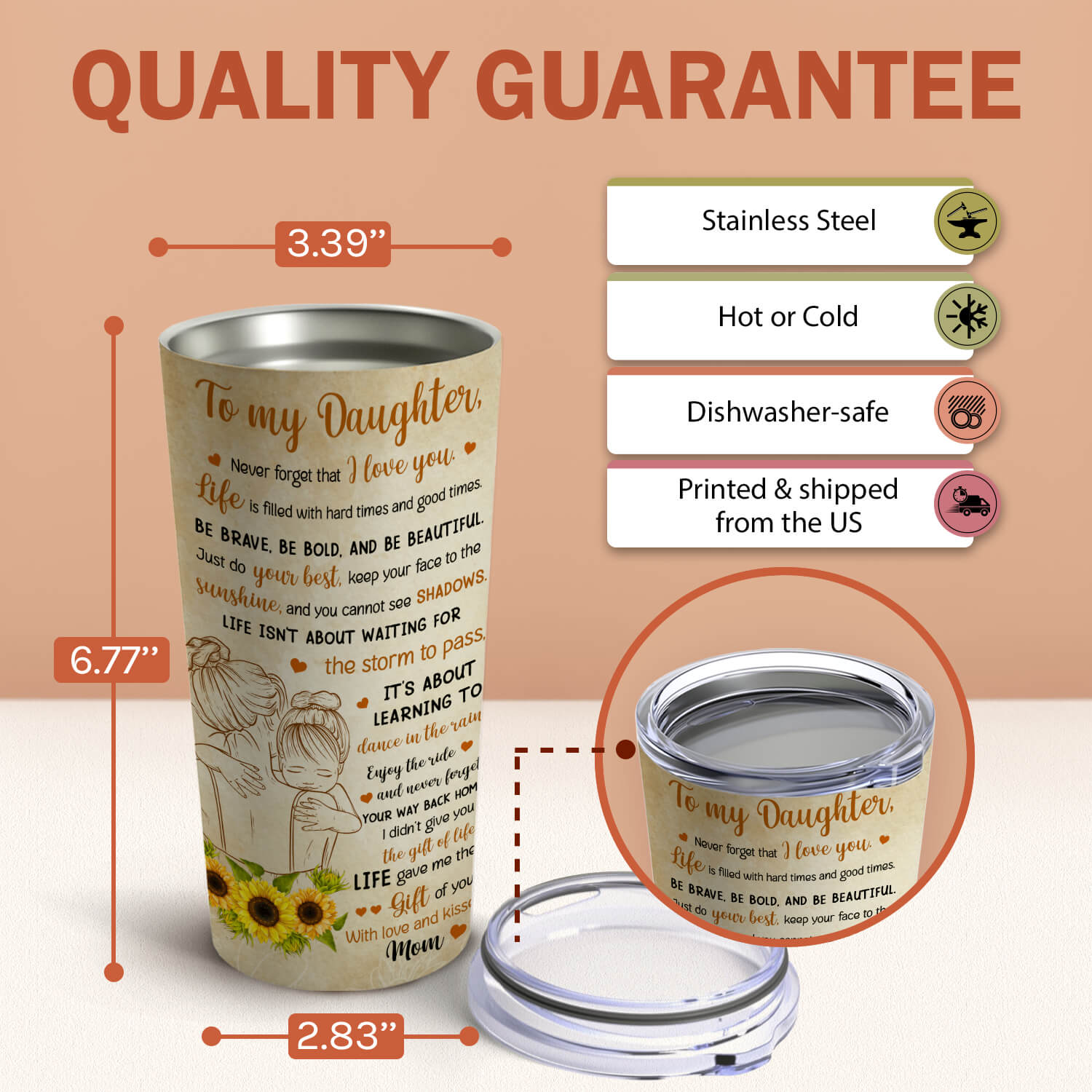 To My Daughter Sunflower Tumbler - Personalized Birthday, Valentine's Day or Christmas gift For Daughter - Custom Tumbler - Elizabeth Fashions