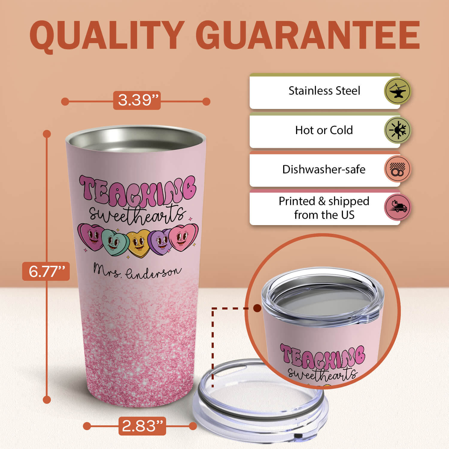 Teaching Sweethearts - Personalized Valentine's Day gift For Teacher - Custom Tumbler - Elizabeth Fashions