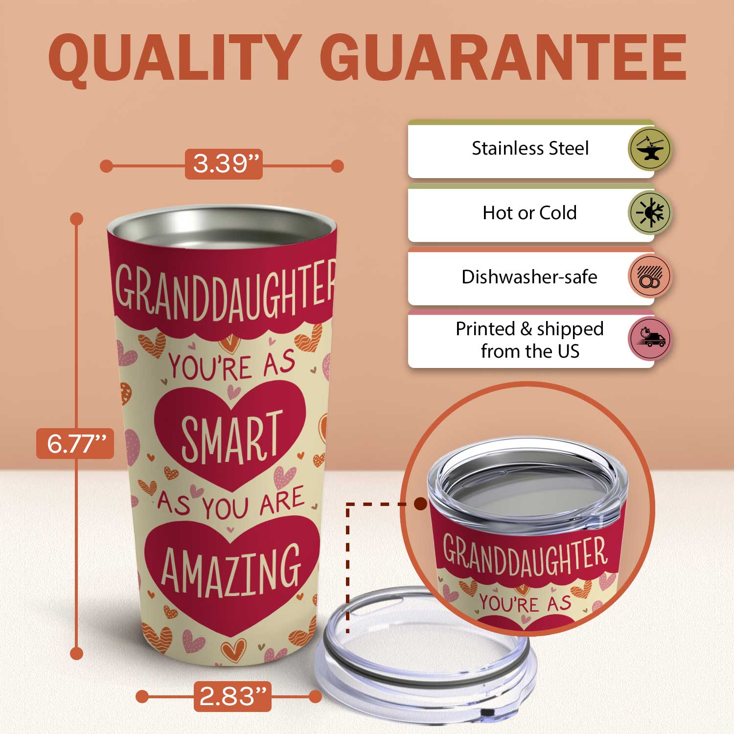 You're As Smart As You Are Amazing - Personalized Mother's Day, Birthday, Valentine's Day or Christmas gift For Granddaughter - Custom Tumbler - Elizabeth Fashions