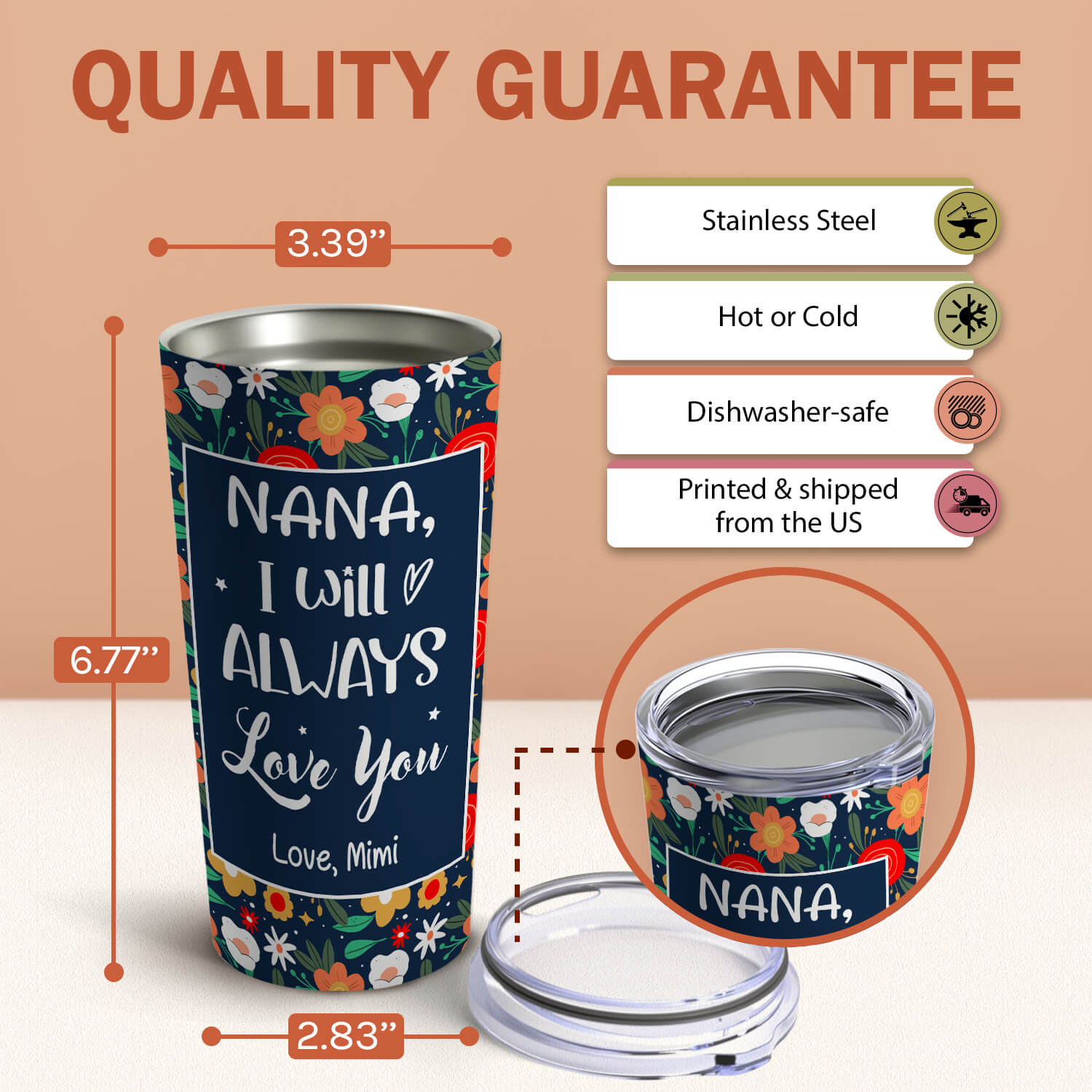 I Will Always Love You - Personalized Mother's Day, Birthday, Valentine's Day or Christmas gift For Grandma - Custom Tumbler - Elizabeth Fashions