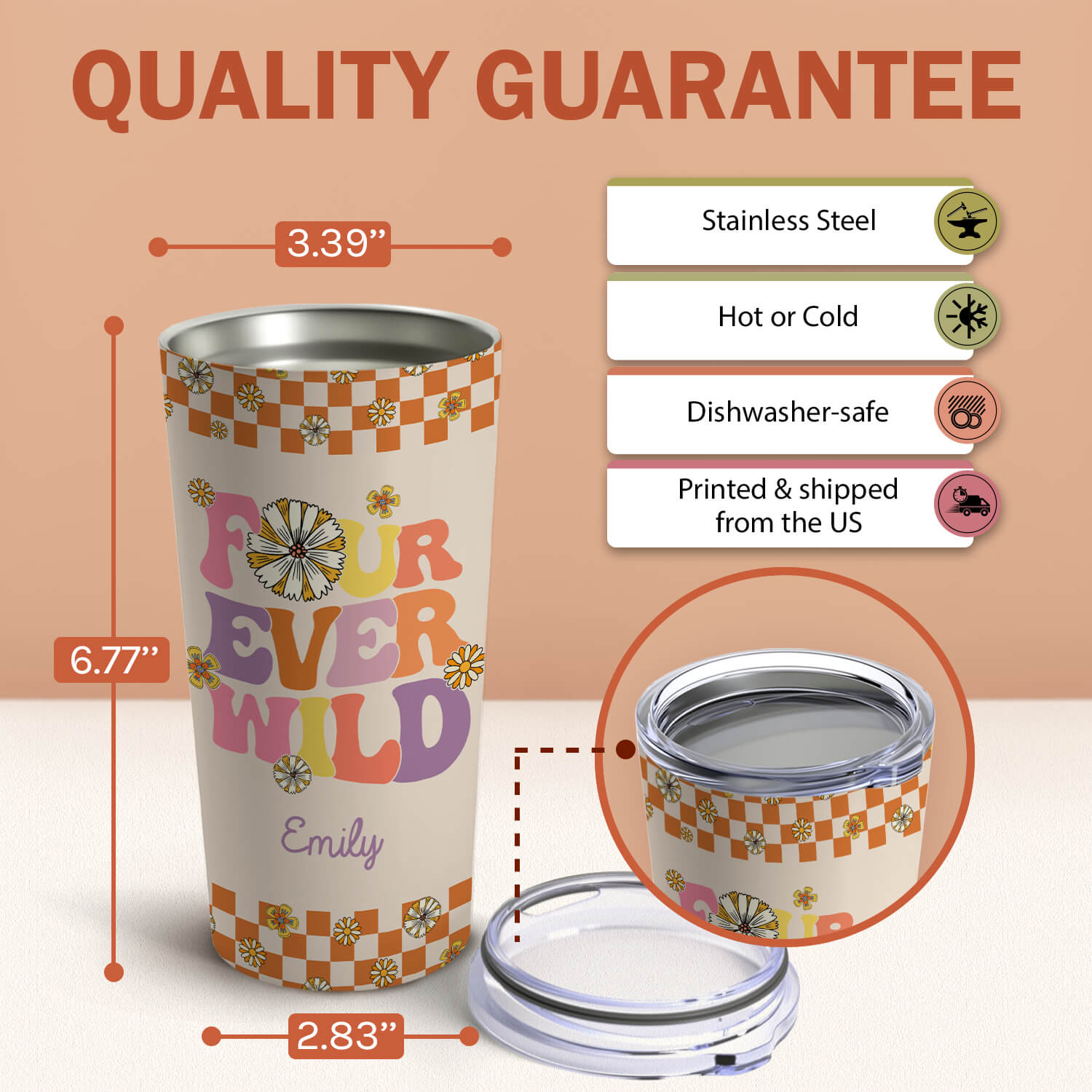 Four Ever Wild - Personalized 4th Birthday gift For Daughter or Granddaughter - Custom Tumbler - Elizabeth Fashions