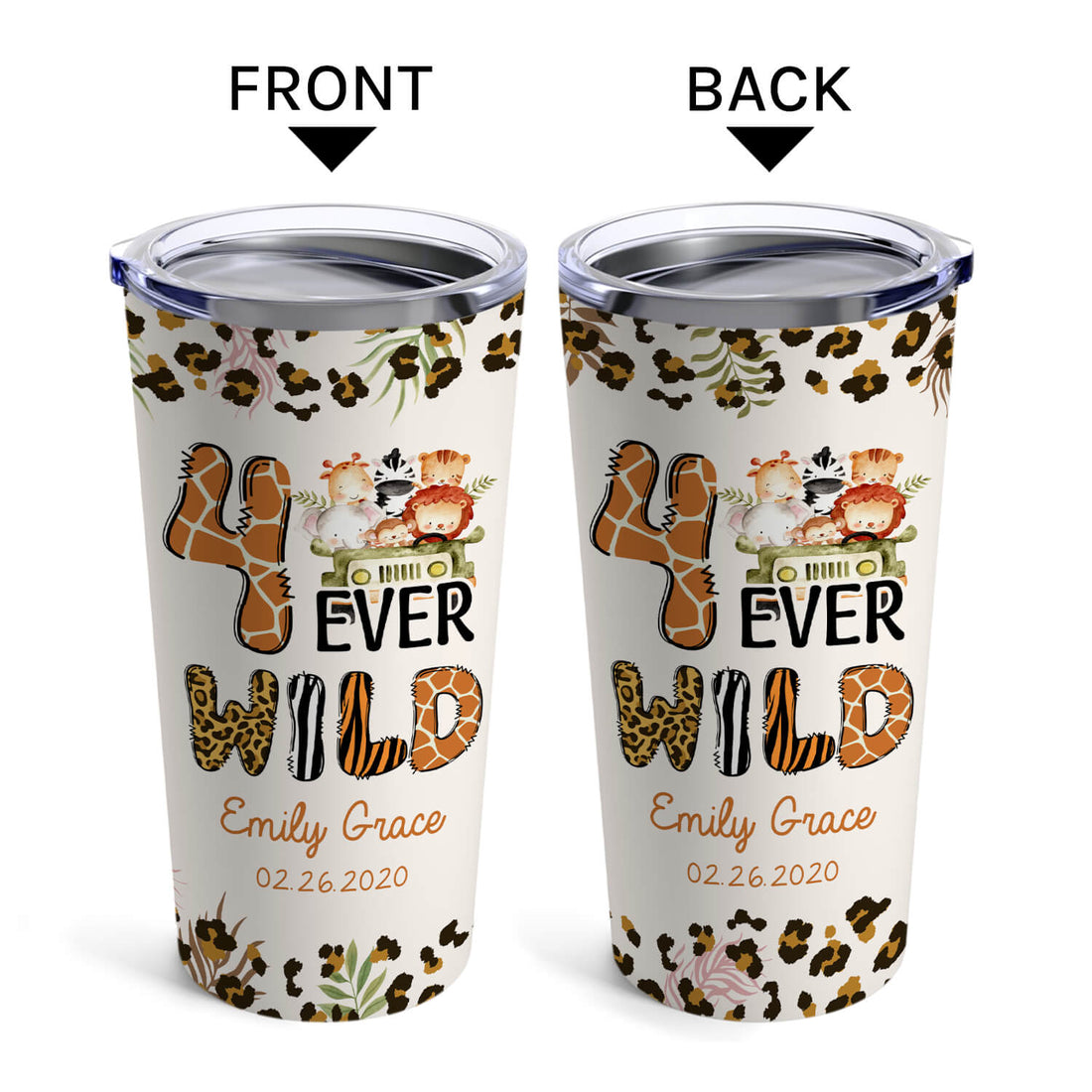 4 Ever Wild - Personalized 4th Birthday gift For Daughter or Granddaughter - Custom Tumbler - Elizabeth Fashions
