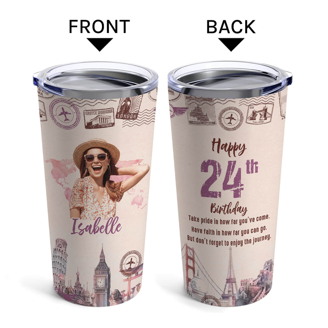 Happy 24th Birthday - Personalized 24th Birthday gift For 24 Year Old - Custom Tumbler - Elizabeth Fashions