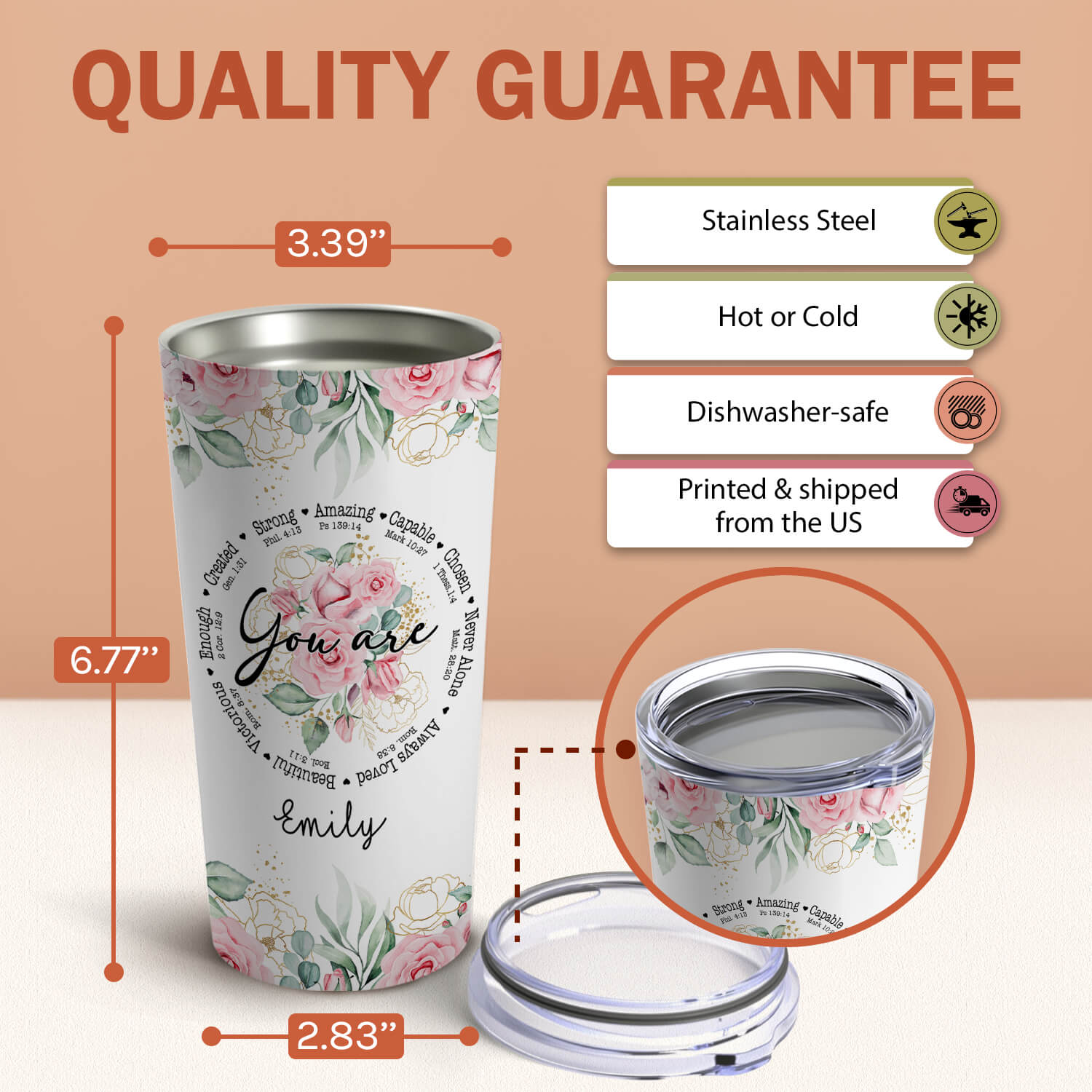 Inspirational Christian Woman Gift - Personalized gift For Friends - Custom Tumbler - Elizabeth Fashions