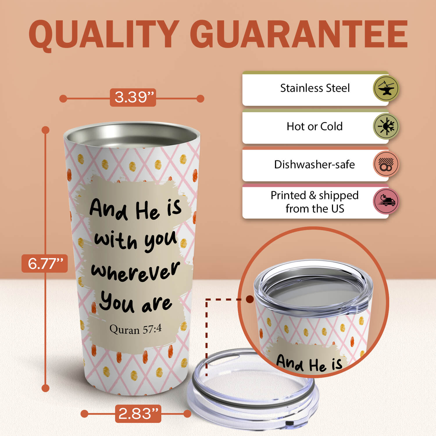 And He Is With You Wherever You Are - Personalized gift For Muslim - Custom Tumbler - Elizabeth Fashions