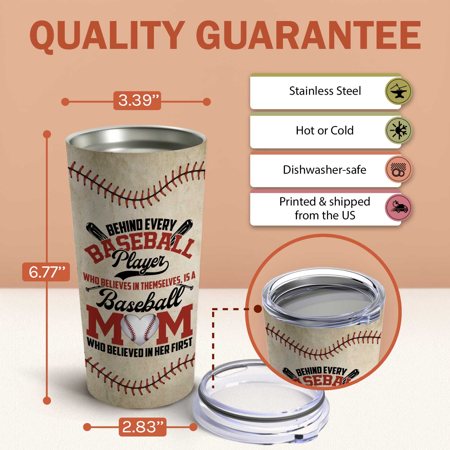Behind Every Baseball Player - Personalized gift For Baseball Mom - Custom Tumbler - Elizabeth Fashions