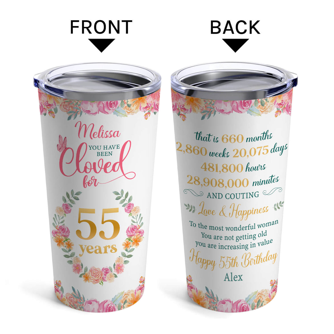 You Have Been Loved For 55 Years - Personalized 55th Birthday gift For 55 Year Old Women - Custom Tumbler - Elizabeth Fashions