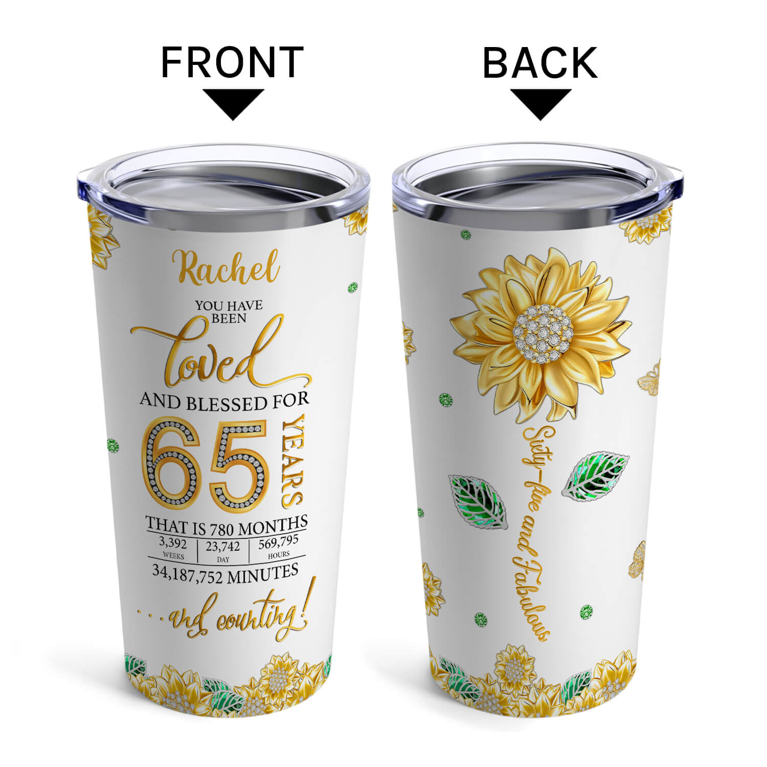 Sixty Five And Fabulous - Personalized 65th Birthday gift For 65 Year Old - Custom Tumbler - Elizabeth Fashions