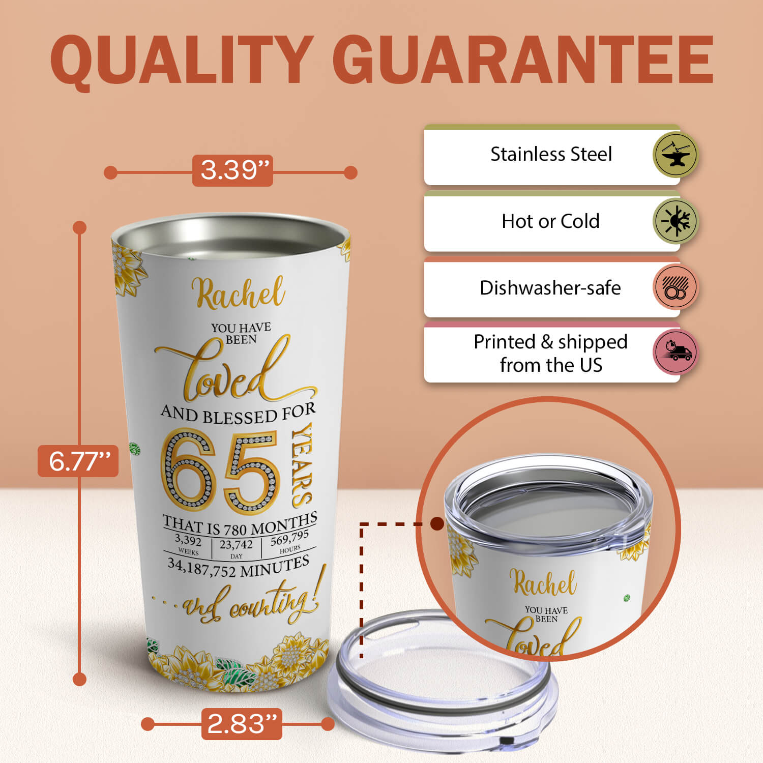 Sixty Five And Fabulous - Personalized 65th Birthday gift For 65 Year Old - Custom Tumbler - Elizabeth Fashions