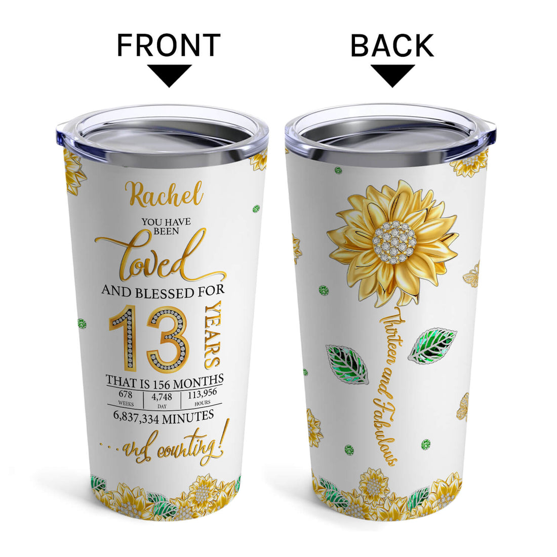 Thirteen And Fabulous - Personalized 13th Birthday gift For 13 Year Old Girl - Custom Tumbler - Elizabeth Fashions