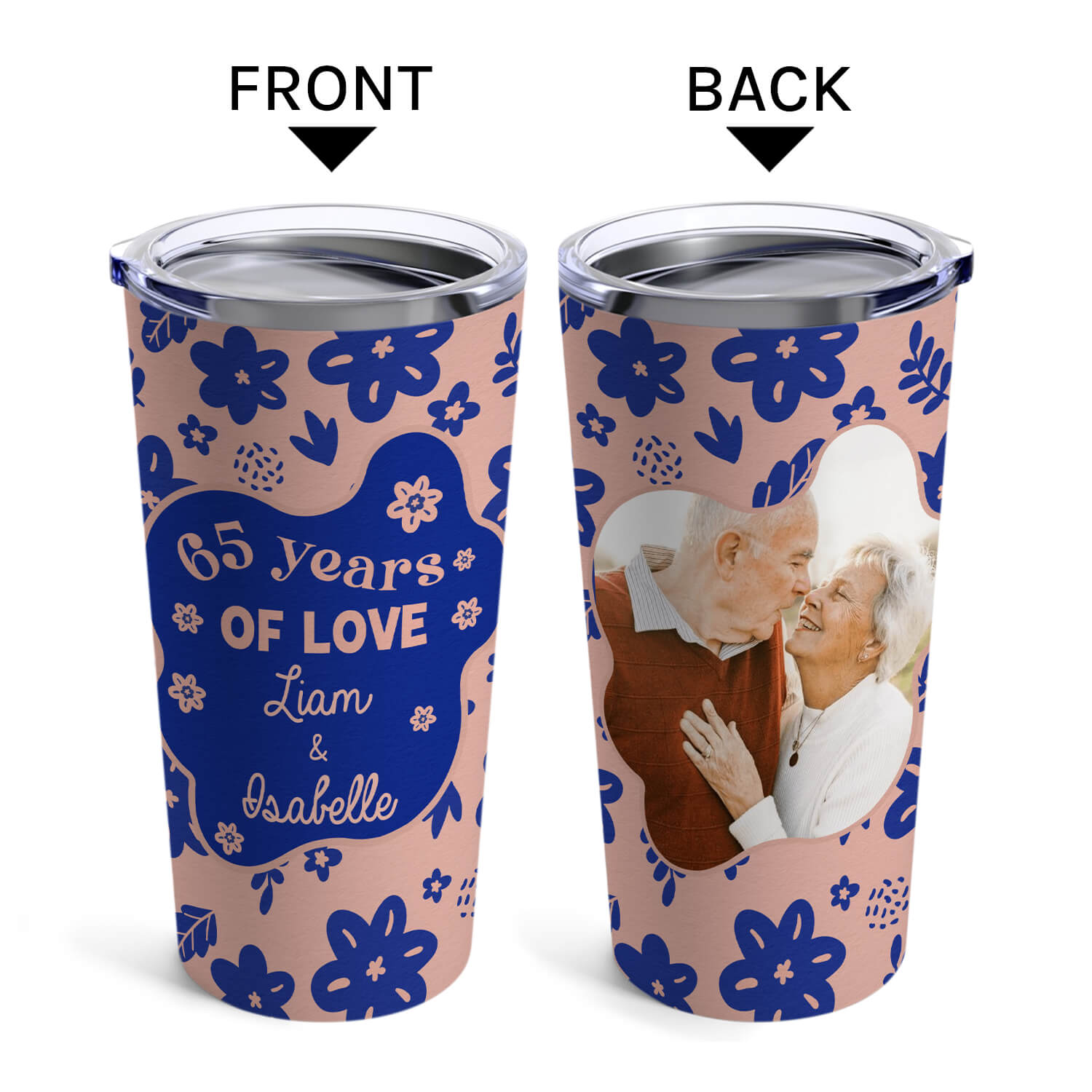 65 Years Of Love - Personalized 65 Year Anniversary gift For Husband or Wife - Custom Tumbler - Elizabeth Fashions