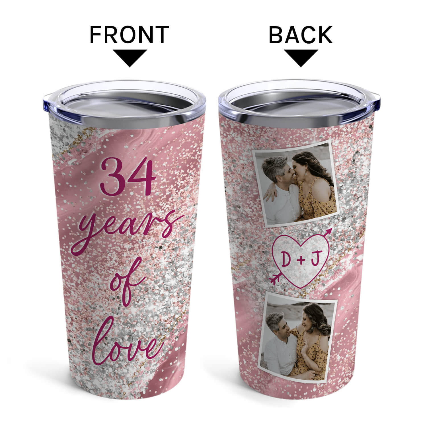 34 Years Of Love - Personalized 34 Year Anniversary gift For Parents, Husband or Wife - Custom Tumbler - Elizabeth Fashions