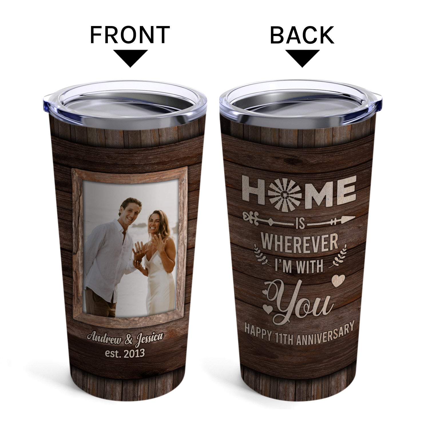 Home Is Wherever I'm With You - Personalized 11 Year Anniversary gift For Husband or Wife - Custom Tumbler - Elizabeth Fashions