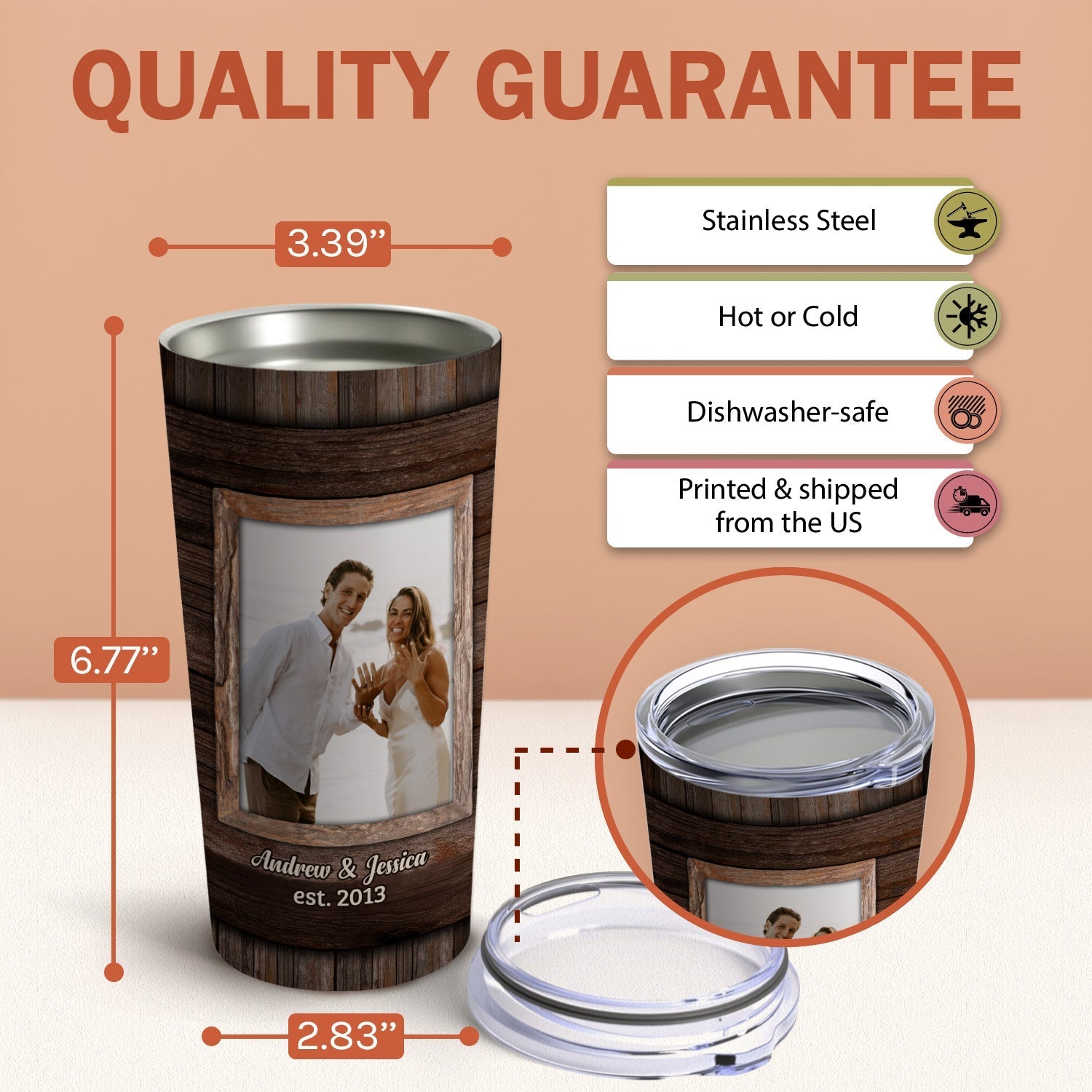 Home Is Wherever I'm With You - Personalized 11 Year Anniversary gift For Husband or Wife - Custom Tumbler - Elizabeth Fashions