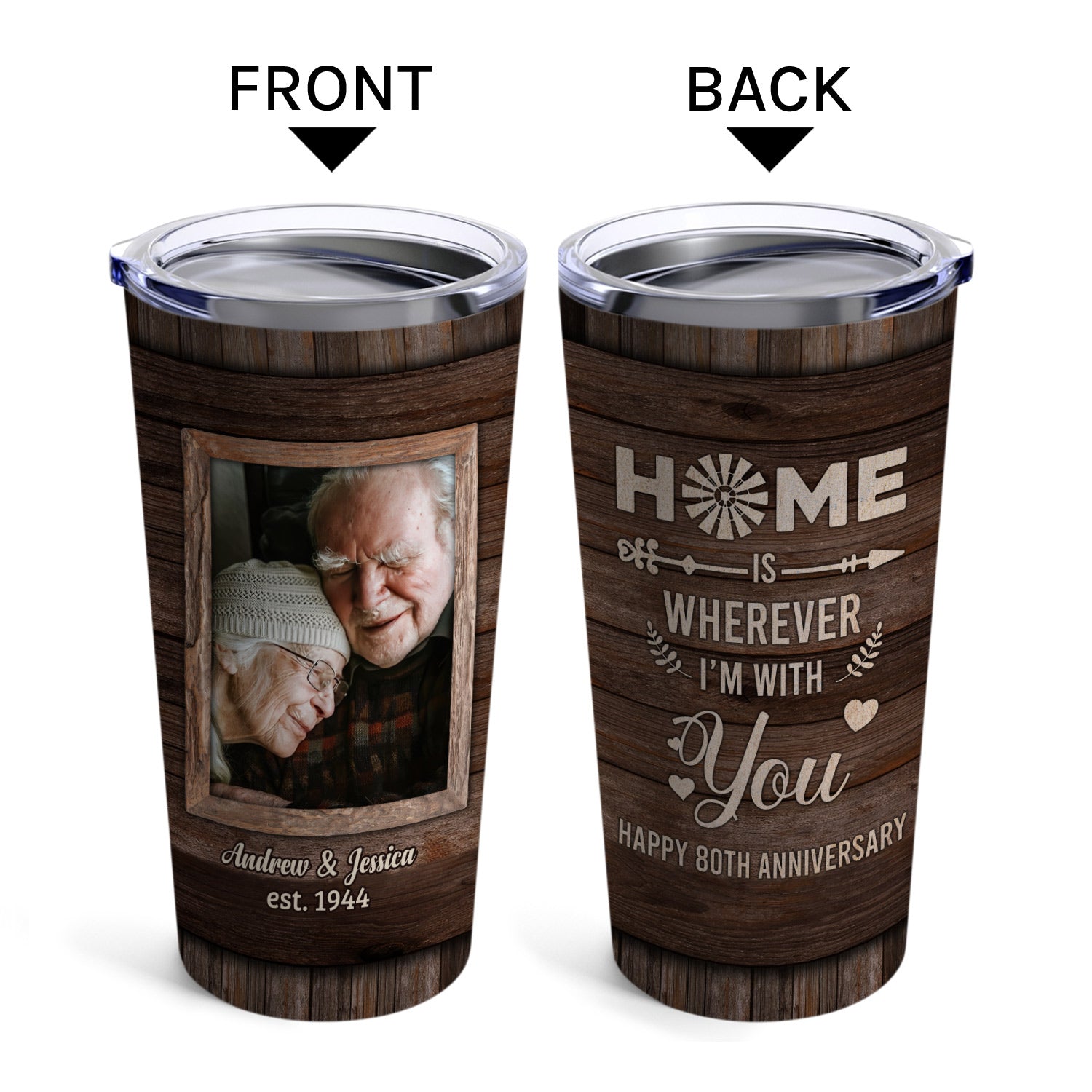 Home Is Wherever I'm With You - Personalized 80 Year Anniversary gift For Parents, Husband or Wife - Custom Tumbler - Elizabeth Fashions