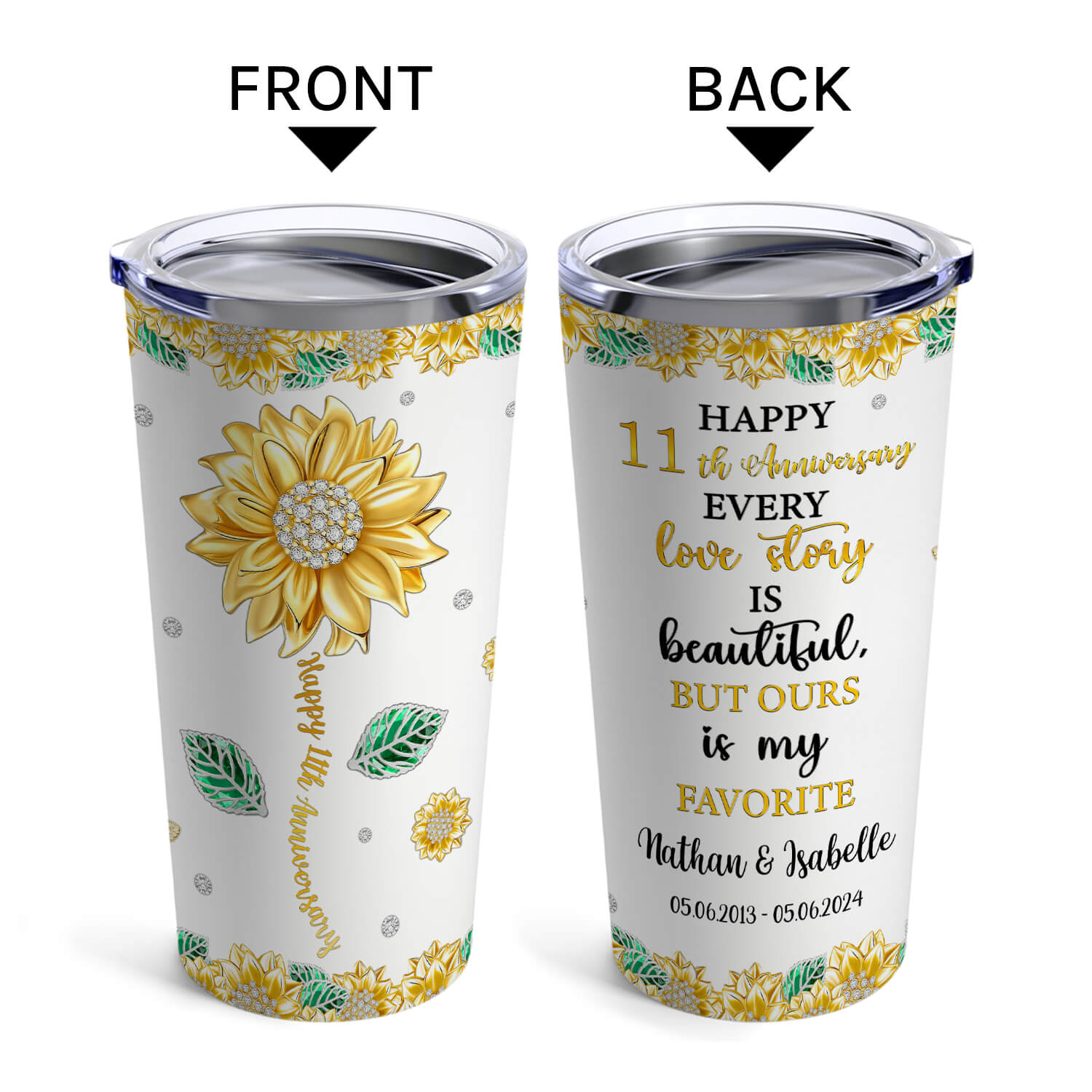 Every Love Story Is Beautiful But Our Is My Favorite - Personalized 11 Year Anniversary gift For Husband or Wife - Custom Tumbler - Elizabeth Fashions