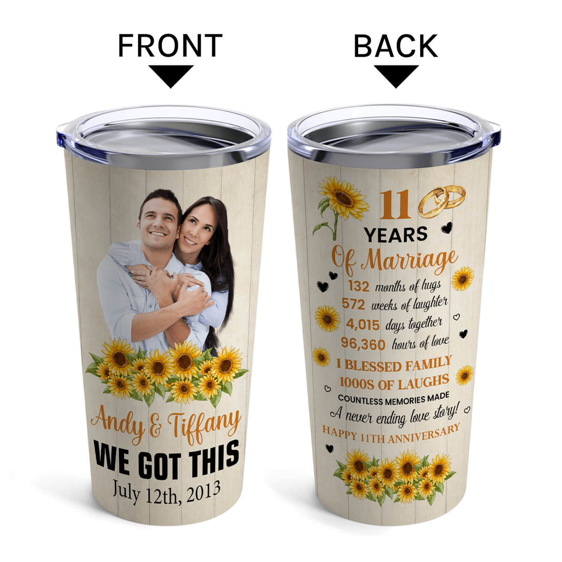 11 Years Of Marriage - Personalized 11 Year Anniversary gift For Husband or Wife - Custom Tumbler - Elizabeth Fashions